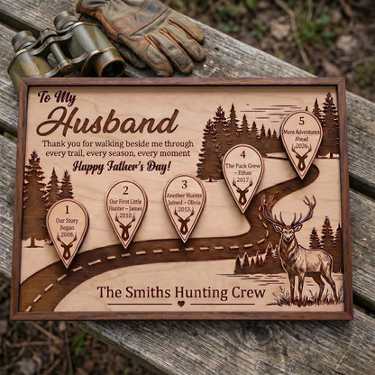 Hunting Husband Timeline Wooden Sign, Personalized Father’s Day Gift for Husband, Custom Hunting Love Story Plaque, Gift for Outdoorsman