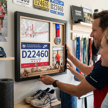Chicago Marathon Shadow Box Display, Race Bib Medal and Photo Holder, Personalized Running Memory Box, Gift for Marathon Runners