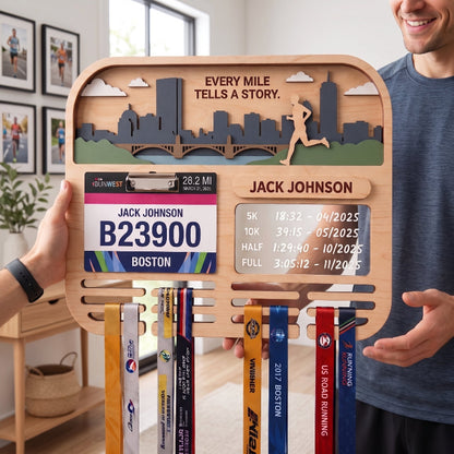 Running Medal Holder Race Bib Display Custom Medal Hanger Boston Marathon Gift for Runners