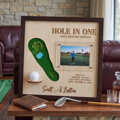 Personalized Hole in One Golf Display | Golf Ball Holder, Photo & Golf Course Map | Golf Gift For men