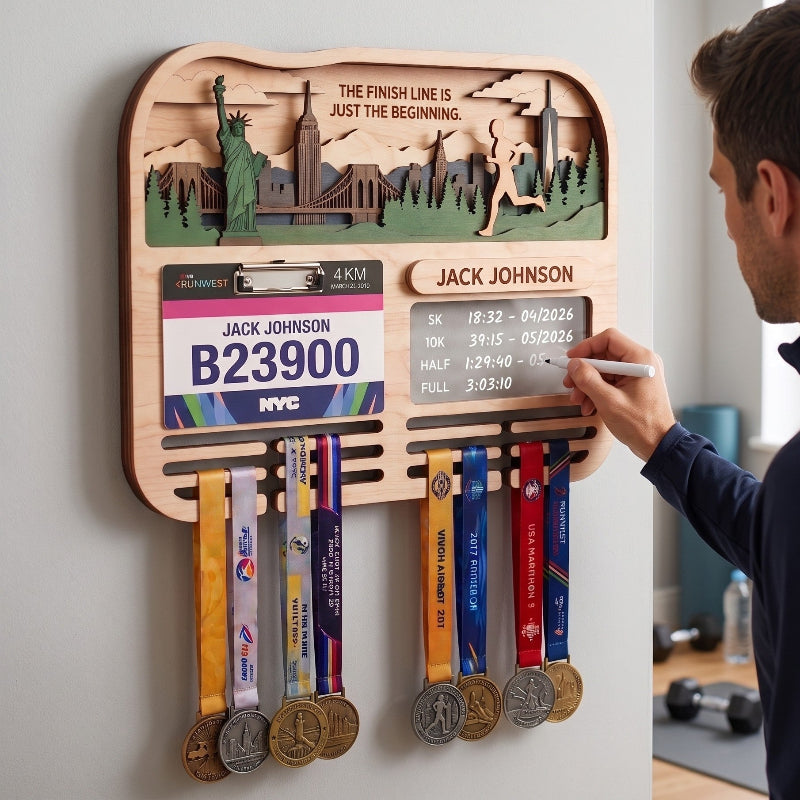 Running Medal Holder Race Bib Display Custom Medal Hanger City Marathon Gift for Runners
