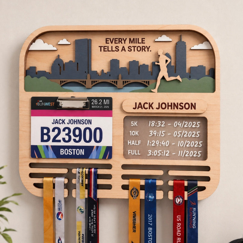 Running Medal Holder Race Bib Display Custom Medal Hanger Boston Marathon Gift for Runners