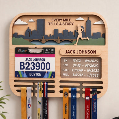 Running Medal Holder Race Bib Display Custom Medal Hanger Boston Marathon Gift for Runners