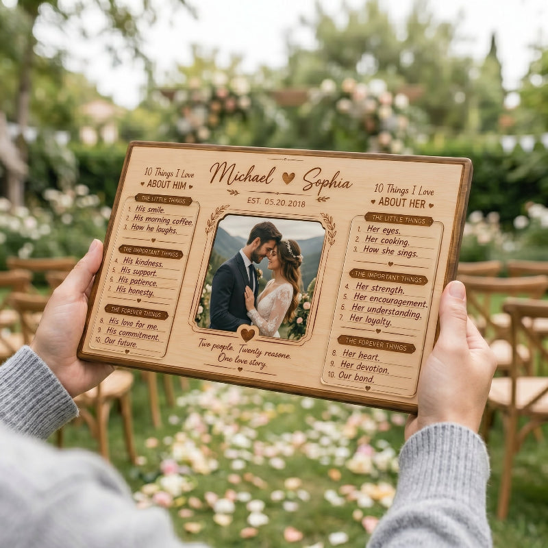 10 Things I Love About You Wooden Display, Personalized Anniversary Gift for Husband Wife, Custom Wedding Keepsake Plaque