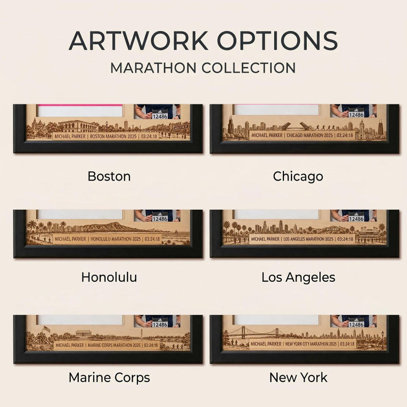 New York Marathon Shadow Box Display, Race Bib Medal and Photo Holder, Personalized Running Memory Box for Marathon Runners