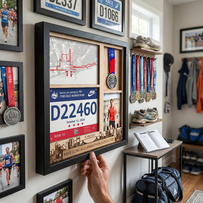 Chicago Marathon Shadow Box Display, Race Bib Medal and Photo Holder, Personalized Running Memory Box, Gift for Marathon Runners