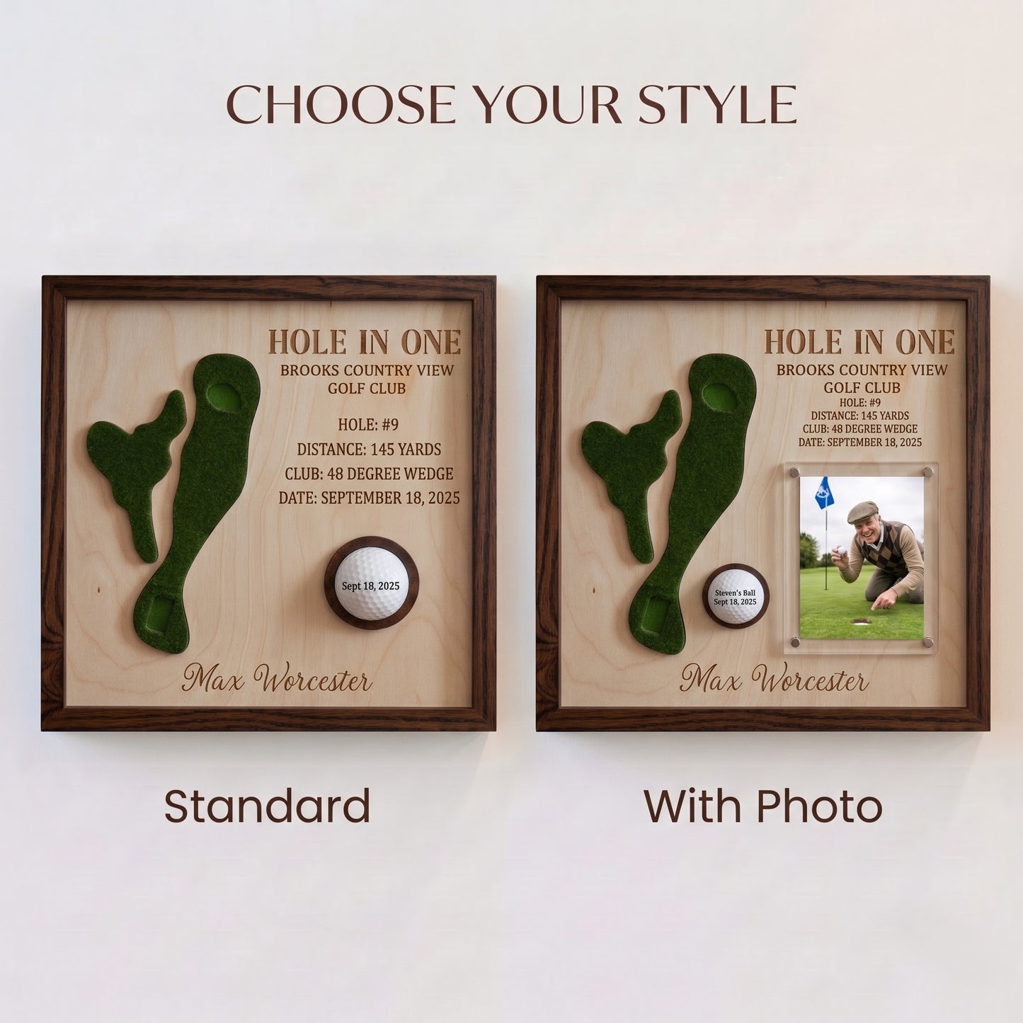 Hole in One Golf Ball Display Personalized Golf Plaque Brass Name Tag Golf Gift