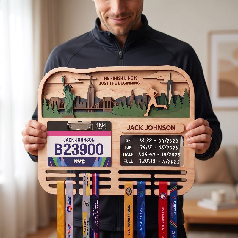 Running Medal Holder Race Bib Display Custom Medal Hanger City Marathon Gift for Runners