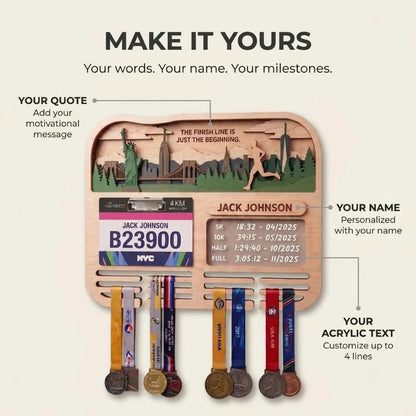 Personalized Marathon Medal Holder, City Running Design, Race Bib Display, Custom Medal Hanger