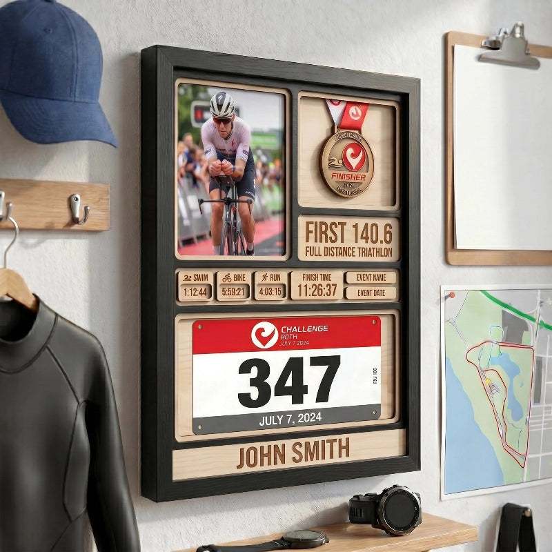 1st Triathlon Medal Holder, Personalized Triathlon Finisher Gift, Swim Bike Run Medal Display, Race Achievement Hanger