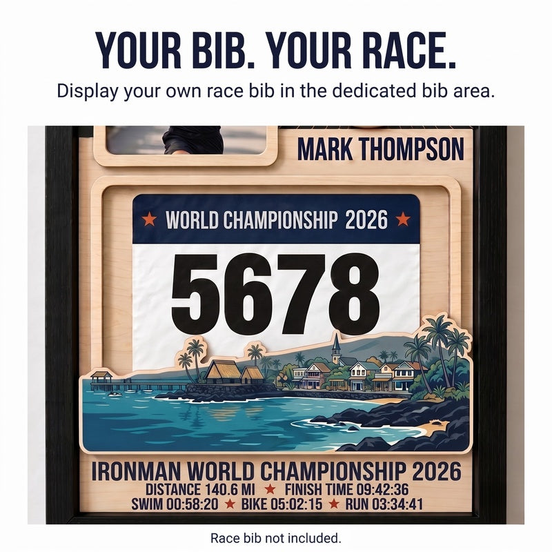 Kona Triathlon Medal Display, Personalized Medal Hanger with Photo, Race Bib & Route Options, Triathlete Gift