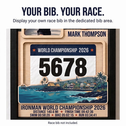 Kona Triathlon Medal Display, Personalized Medal Hanger with Photo, Race Bib & Route Options, Triathlete Gift