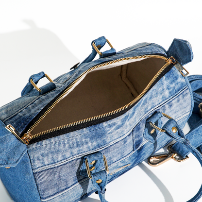 Recycle Unique Denim Barrel Chic Patchwork Handbag