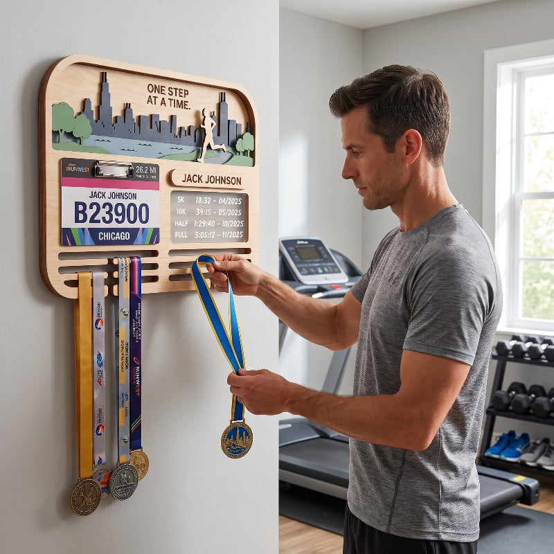 Running Medal Holder Race Bib Display Custom Medal Hanger Chicago Marathon Gift for Runners