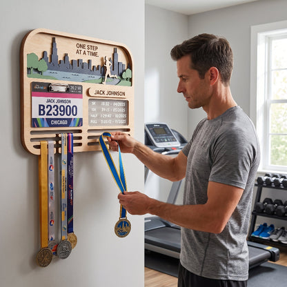 Running Medal Holder Race Bib Display Custom Medal Hanger Chicago Marathon Gift for Runners