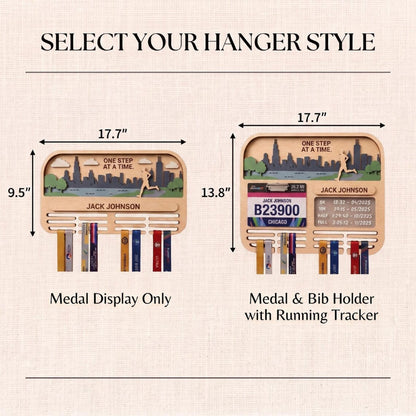 Chicago Marathon Medal Holder, Personalized Running Medal Hanger, Optional Race Bib Display and Tracker
