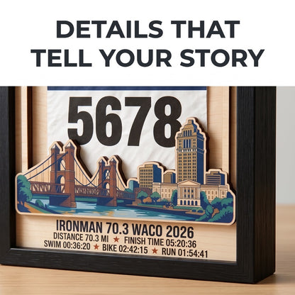 Waco Triathlon Medal Display, Personalized Medal Hanger with Photo, Race Bib & Route Options, Triathlete Gift