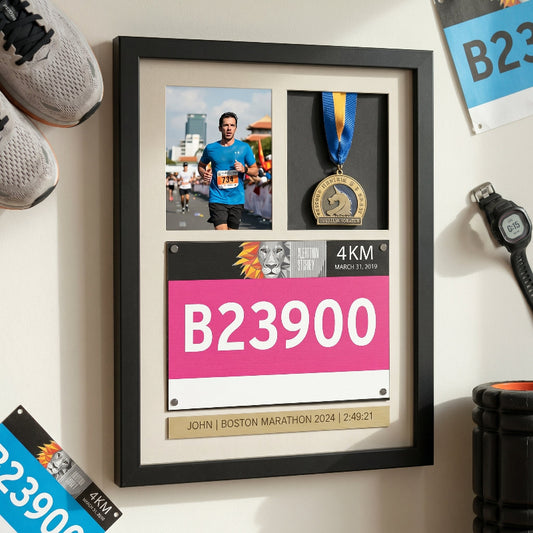 3 In 1 Running Shadow Box Display, Race Bib Medal and Photo Holder, Personalized Marathon Memory Box, Gift for Runners