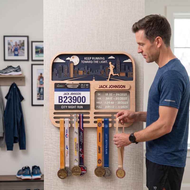 Running Medal Holder Race Bib Display custom runner gift Gift for Runners City Night Run