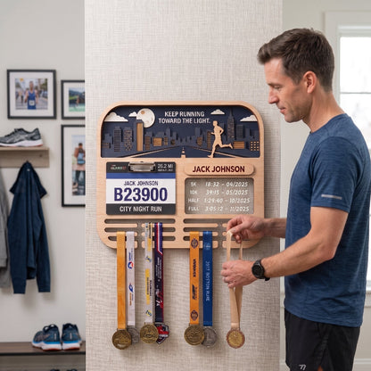 Running Medal Holder Race Bib Display custom runner gift Gift for Runners City Night Run