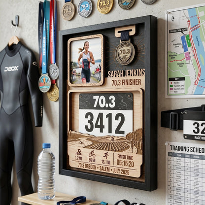 First 70.3 Oregon Race Bib and Medal Display, Personalized Triathlon Medal Holder, Custom Finisher Keepsake