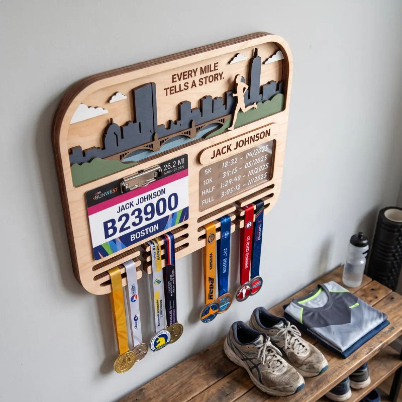Boston Marathon Medal Holder Race Bib Display Personalized Running Medal Display