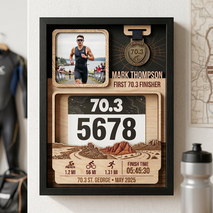 First 70.3 St. George Race Bib Holder, Personalized Triathlon Bib and Medal Display, Custom Finisher Medal Keepsake