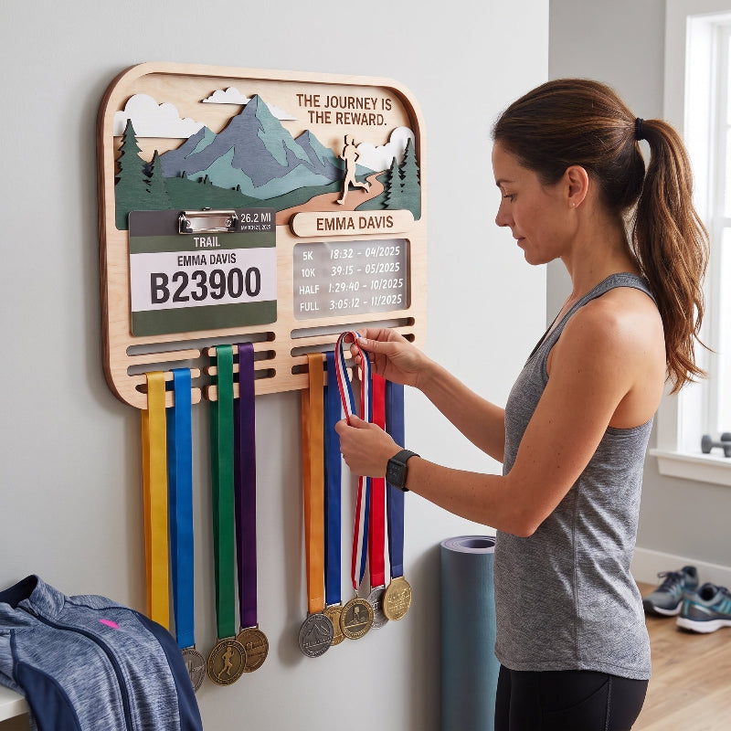 Runner Gift for Her Trail Running Medal Holder Race Bib Display Custom Medal Hanger Gift for Runners