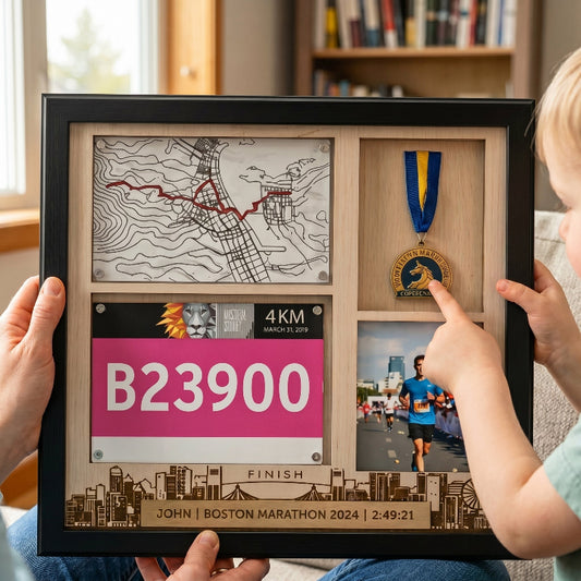 Personalized Running Medal Holder, Race Bib Medal and Photo Display, Custom Marathon Memory Wall Hanger, Gift for Runners