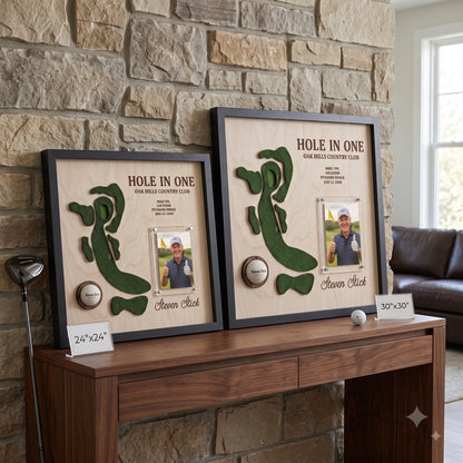 Personalized Hole in One Golf Display with Golf Course Map, Golf Ball Holder & Photo