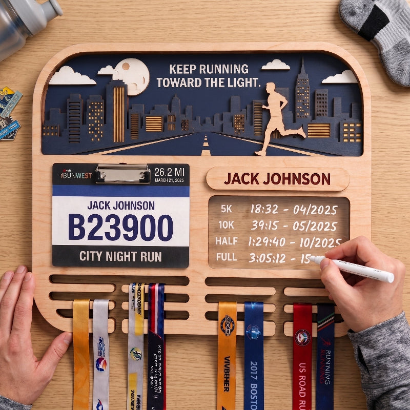 Running Medal Holder Race Bib Display custom runner gift Gift for Runners City Night Run