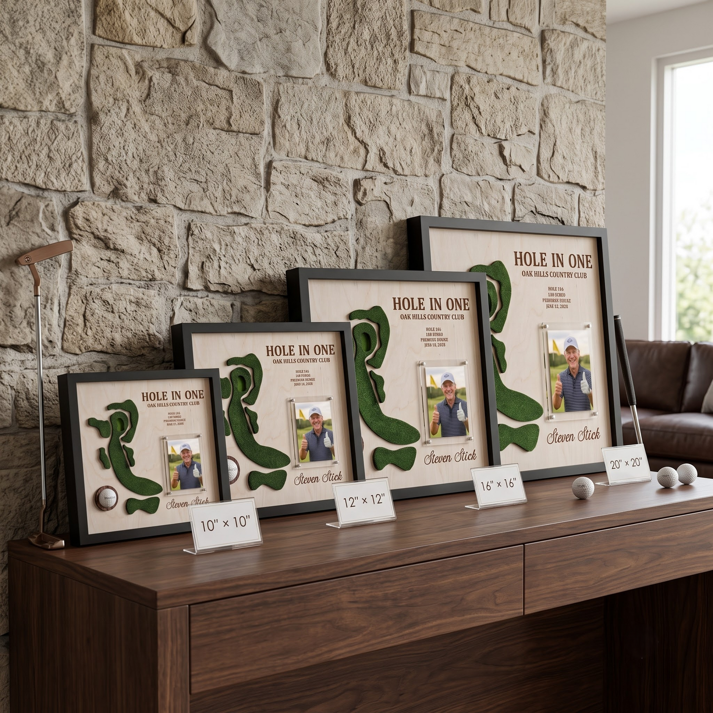 Personalized Hole in One Golf Display with Golf Course Map, Golf Ball Holder & Photo