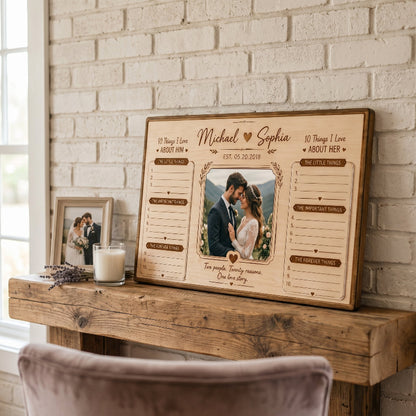 10 Things I Love About You Wooden Display, Personalized Anniversary Gift for Husband Wife, Custom Wedding Keepsake Plaque