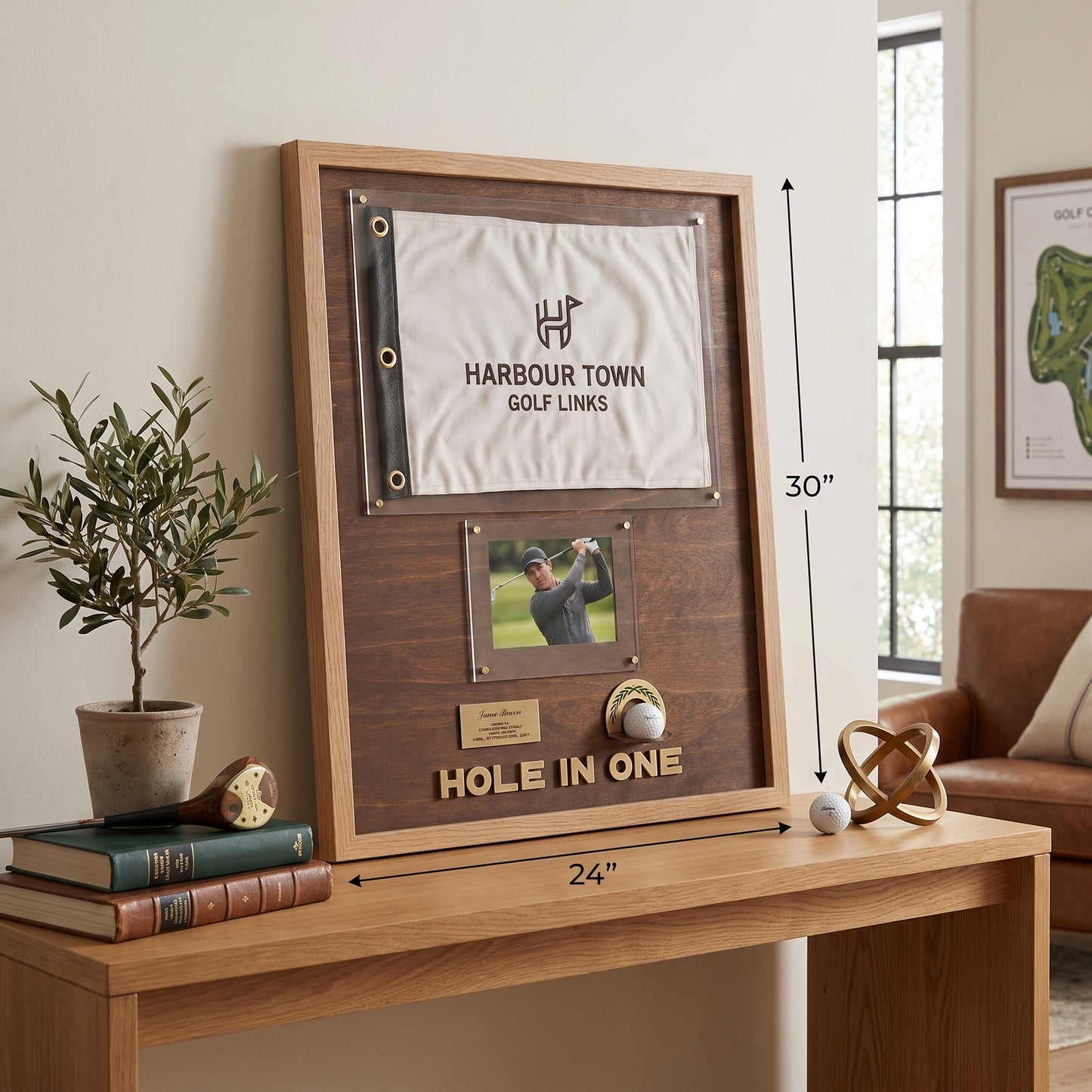 Hole in One Golf Display | Personalized Ball, Flag & Photo Holder | Golf Gift for Him