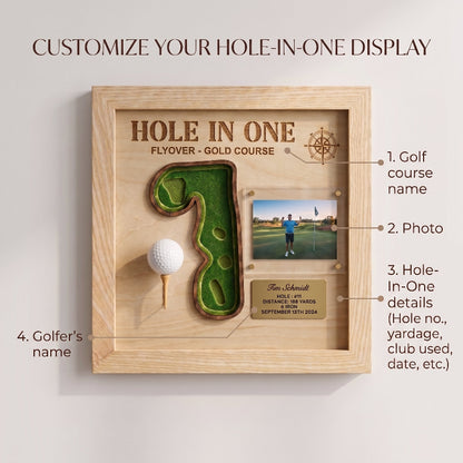 Personalized Hole in One Golf Display | Golf Ball Holder, Photo & Course Map | BrassTag Golf Gift
