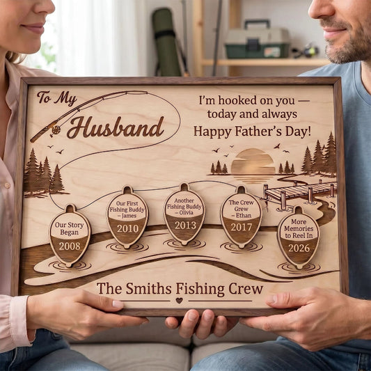 Hooked On You Timeline Wooden Sign, Personalized Husband Gift, Father's Day Gift for Husband, Custom Relationship Timeline Plaque