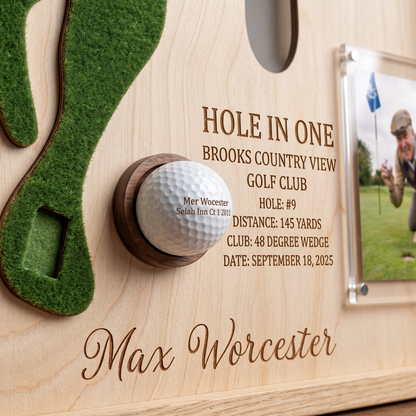 Hole in One Golf Ball Display Personalized Golf Plaque Brass Name Tag Golf Gift