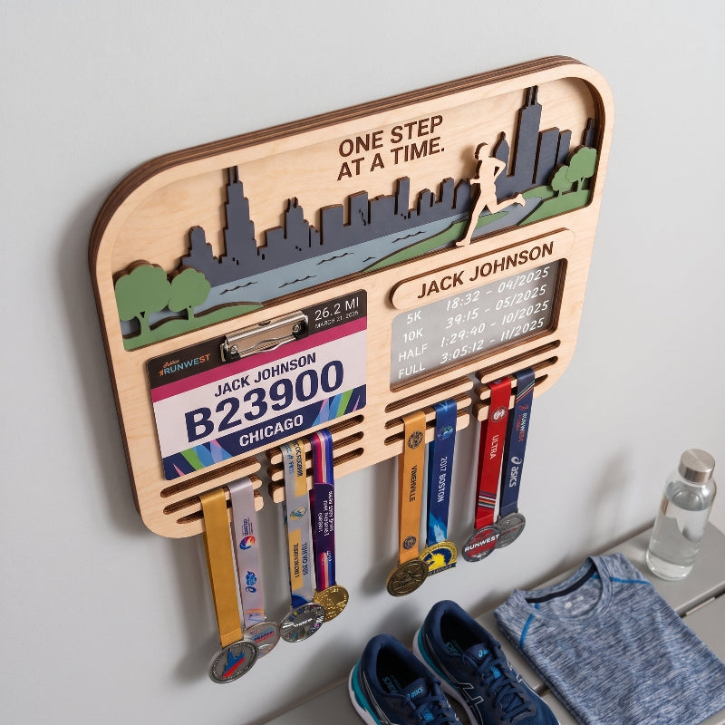 Running Medal Holder Race Bib Display Custom Medal Hanger Chicago Marathon Gift for Runners