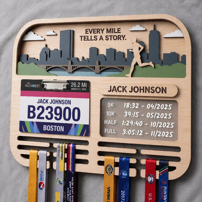 Running Medal Holder Race Bib Display Custom Medal Hanger Boston Marathon Gift for Runners