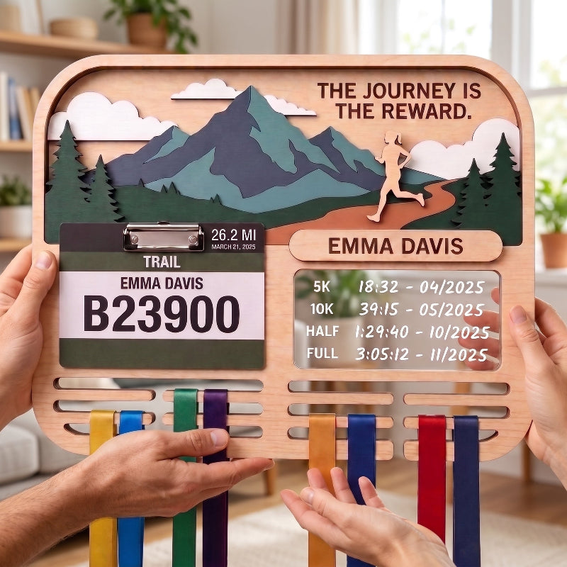 Runner Gift for Her Trail Running Medal Holder Race Bib Display Custom Medal Hanger Gift for Runners