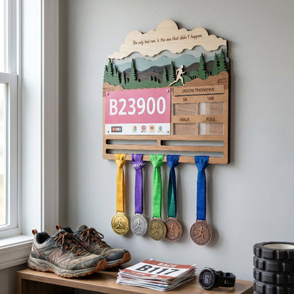 Custom 3D Running Medal and Bib Display, Personalized Marathon Medal Holder, Wooden Race Achievement Wall Decor, Gift for Runners