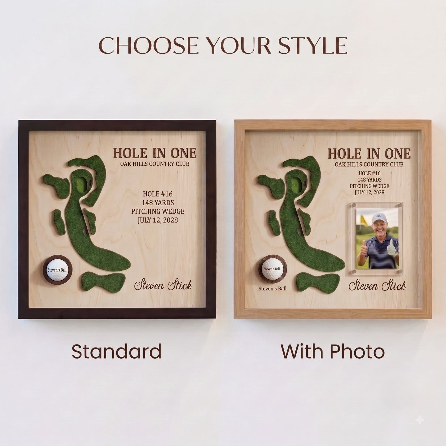 Personalized Hole in One Golf Display with Golf Course Map, Golf Ball Holder & Photo