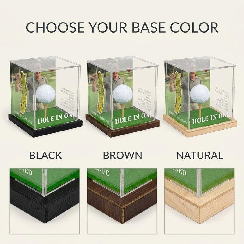 Hole in One Display with Photo, Personalized Golf Ball & Course Map Mica Box, Custom Golf Gift for Dad, Golf Keepsake for Him