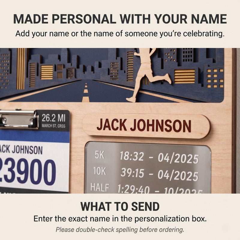 Personalized Running Medal Display, City Night Run Medal Hanger, Optional Race Bib Holder and Tracker