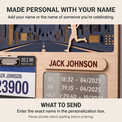 Personalized Running Medal Display, City Night Run Medal Hanger, Optional Race Bib Holder and Tracker