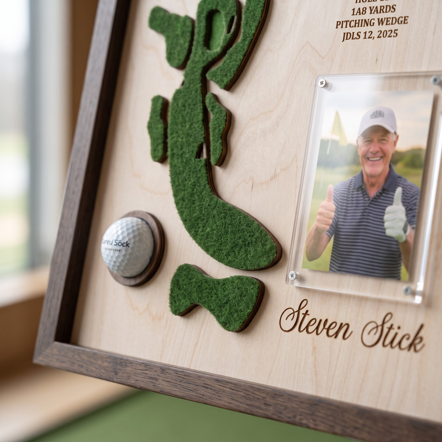 Personalized Hole in One Golf Display with Golf Course Map, Golf Ball Holder & Photo
