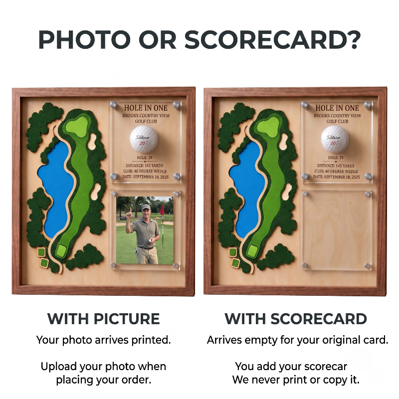 Hole in One Acrylic Display, Personalized Golf Course Map, Ball & Photo Frame, Custom Golf Gift