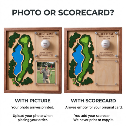 Hole in One Acrylic Display, Personalized Golf Course Map, Ball & Photo Frame, Custom Golf Gift