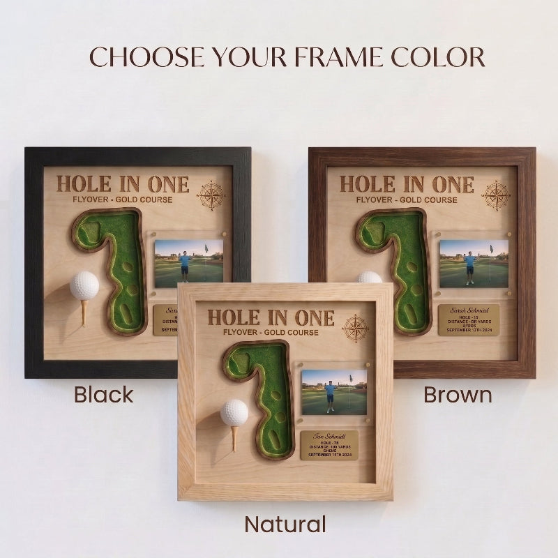 Personalized Hole in One Golf Display | Golf Ball Holder, Photo & Course Map | BrassTag Golf Gift