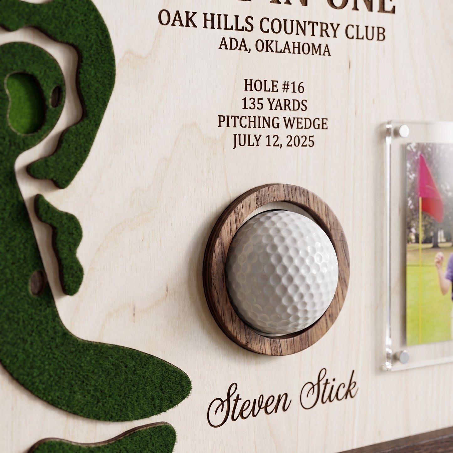 Hole in One Golf Ball Display Personalized Golf Plaque Brass Name Tag Golf Gift
